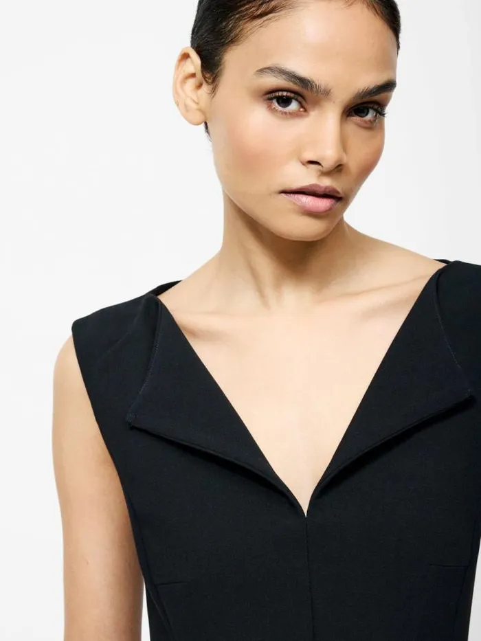 French Connection Azra Twill Pleated Mini Dress Black Women Dresses