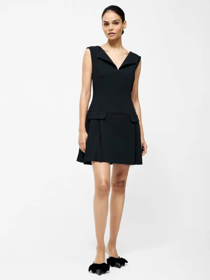 French Connection Azra Twill Pleated Mini Dress Black Women Dresses