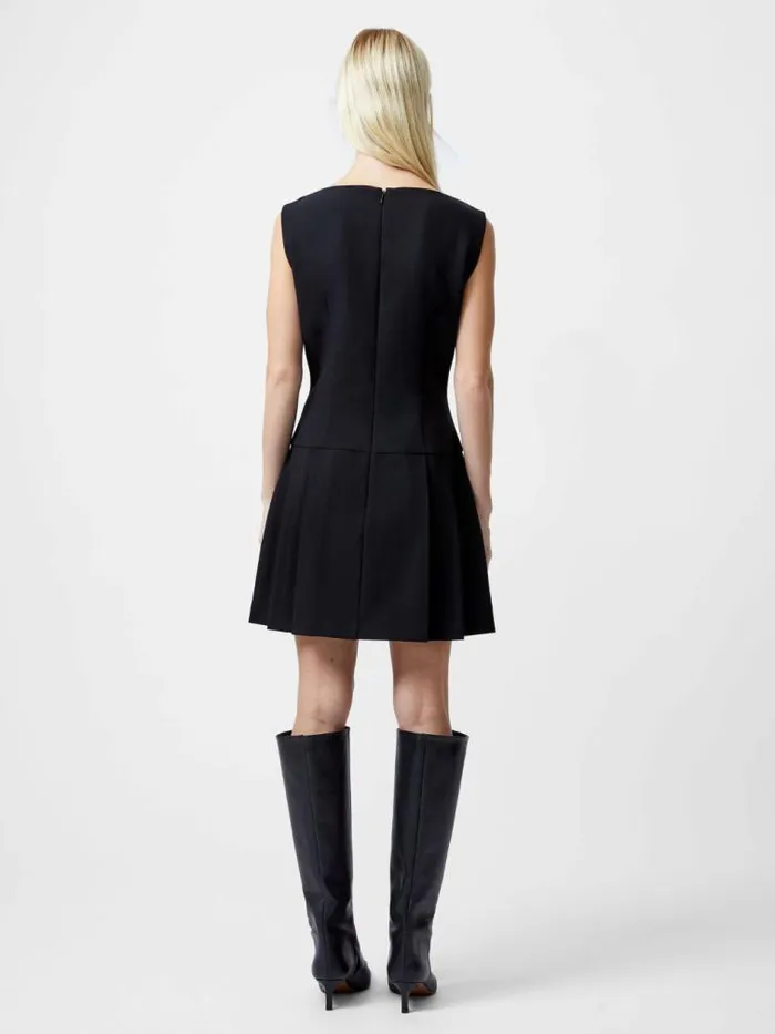 French Connection Azra Twill Pleated Mini Dress Black Women Dresses