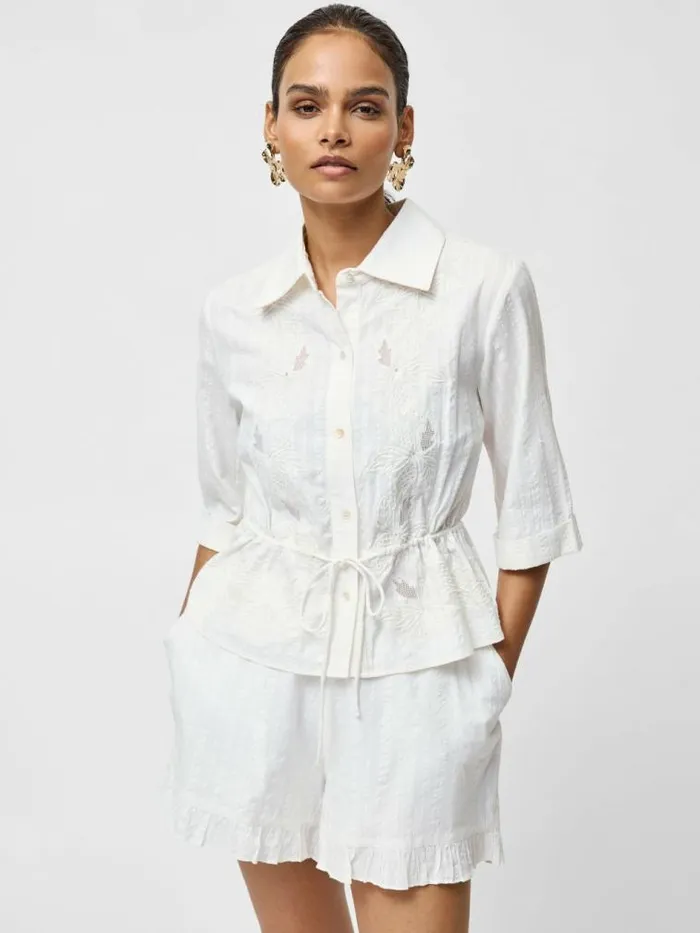 French Connection Barnet Cotton Striped Embroidered Shirt Linen White Women Tops French Connection Barnet Cotton Striped Embroidered Shirt Linen White Women Tops
