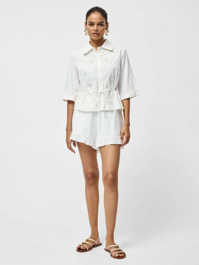 French Connection Barnet Cotton Striped Embroidered Shirt Linen White Women Tops
