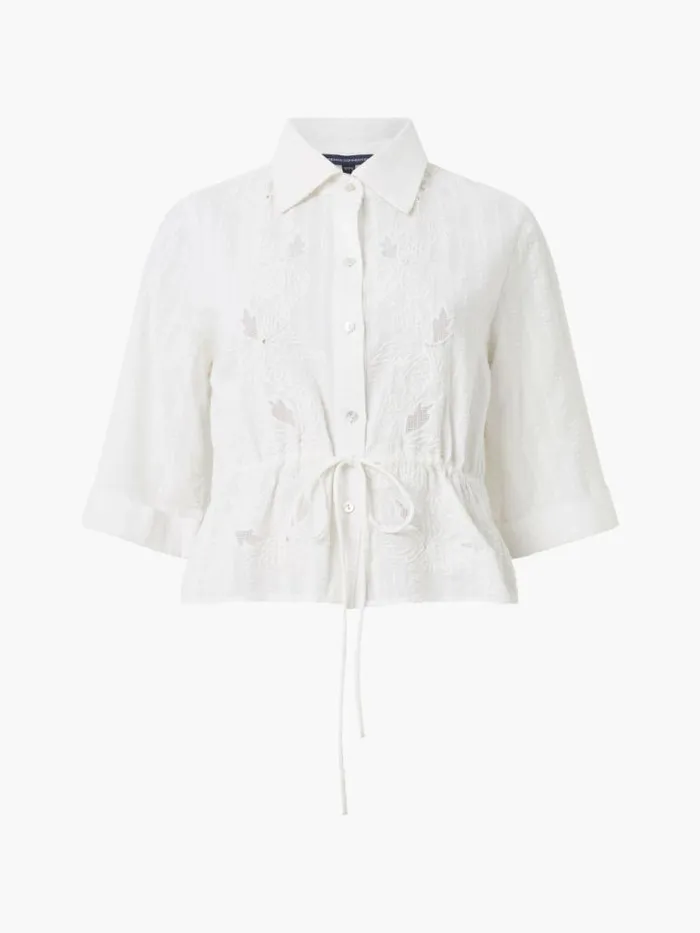 French Connection Barnet Cotton Striped Embroidered Shirt Linen White Women Tops