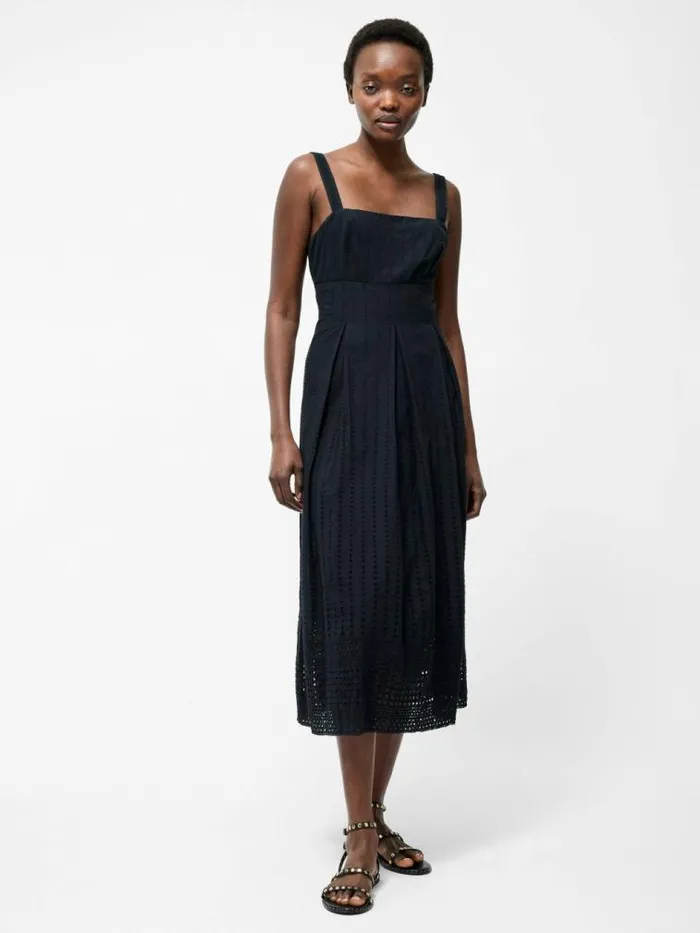 French Connection Broderie Strap Dress Black Women Dresses