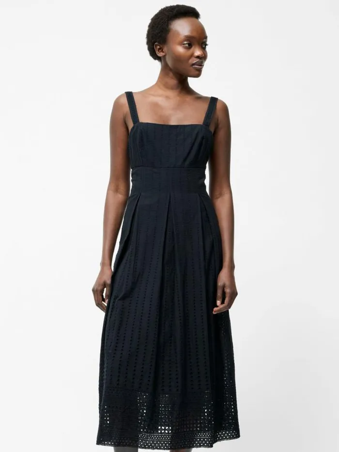 French Connection Broderie Strap Dress Black Women Dresses