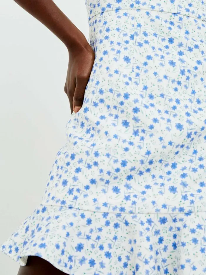 French Connection Camille Whisper Frill Hem Mini Dress White Blue Multi Women Dresses