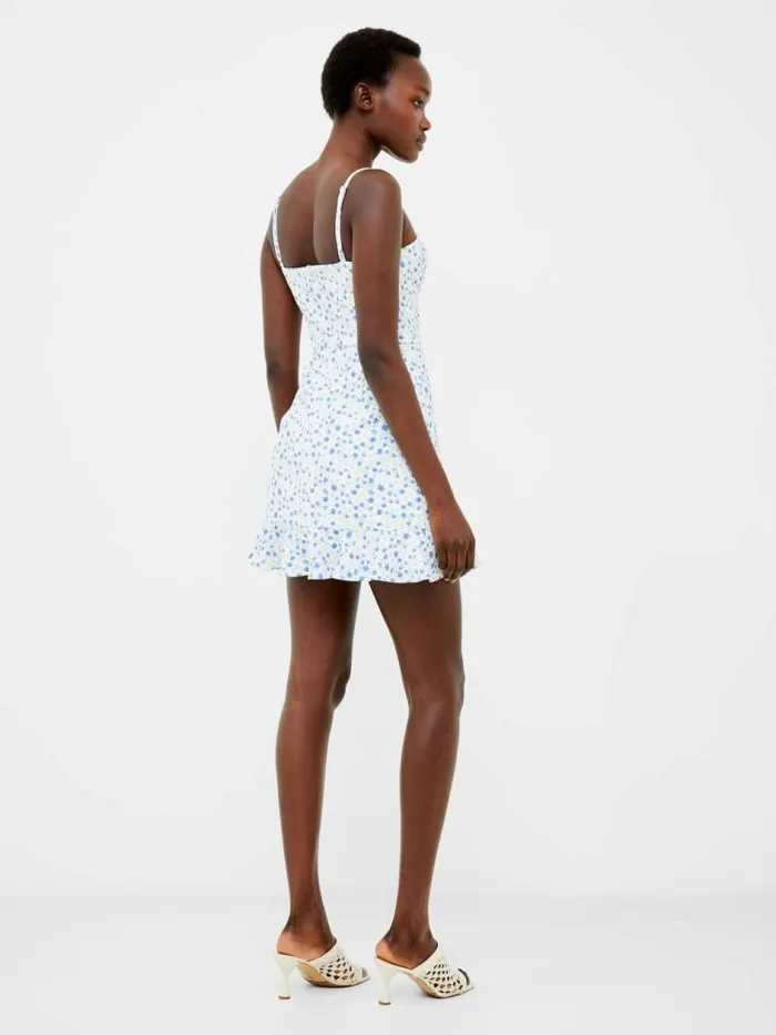 French Connection Camille Whisper Frill Hem Mini Dress White Blue Multi Women Dresses