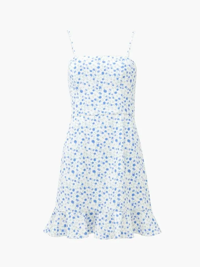 French Connection Camille Whisper Frill Hem Mini Dress White Blue Multi Women Dresses