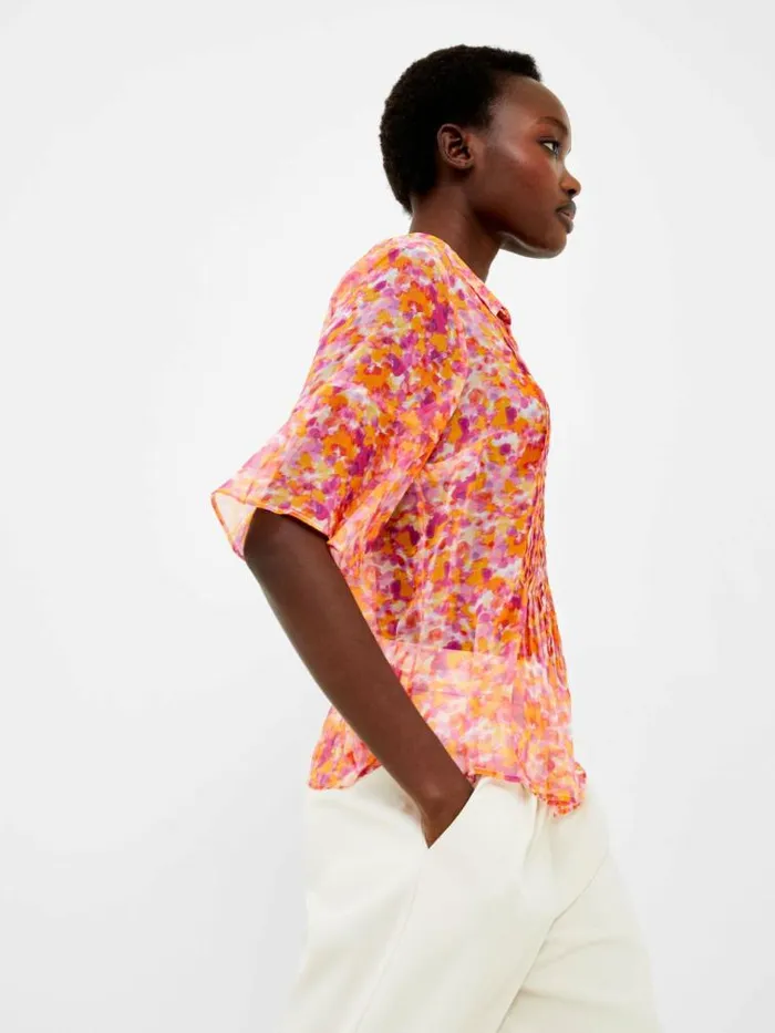 French Connection Cass Eco Hallie Crinkle Pintuck Shirt Persimmon Women Tops