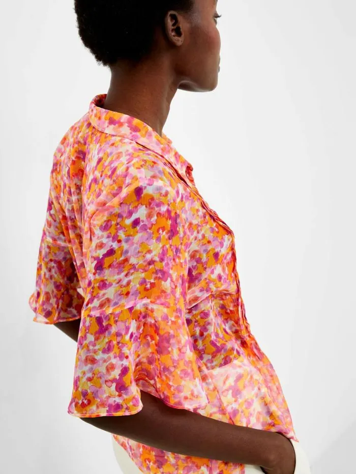 French Connection Cass Eco Hallie Crinkle Pintuck Shirt Persimmon Women Tops