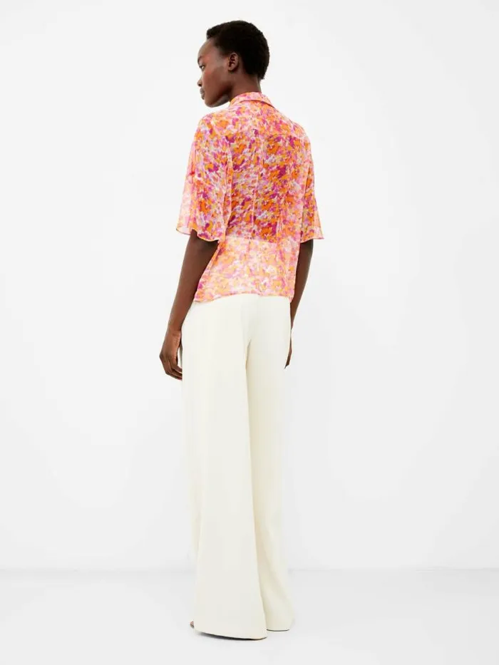 French Connection Cass Eco Hallie Crinkle Pintuck Shirt Persimmon Women Tops