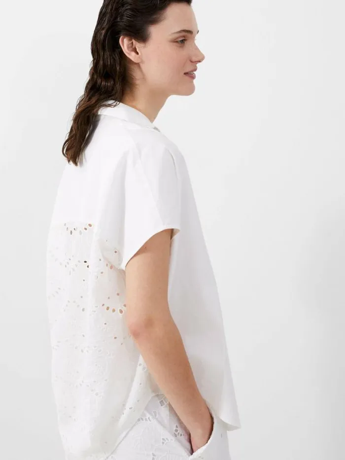 French Connection Cele Cap Sleeve Broderie Popover Shirt Linen White Women Tops French Connection Cele Cap Sleeve Broderie Popover Shirt Linen White Women Tops