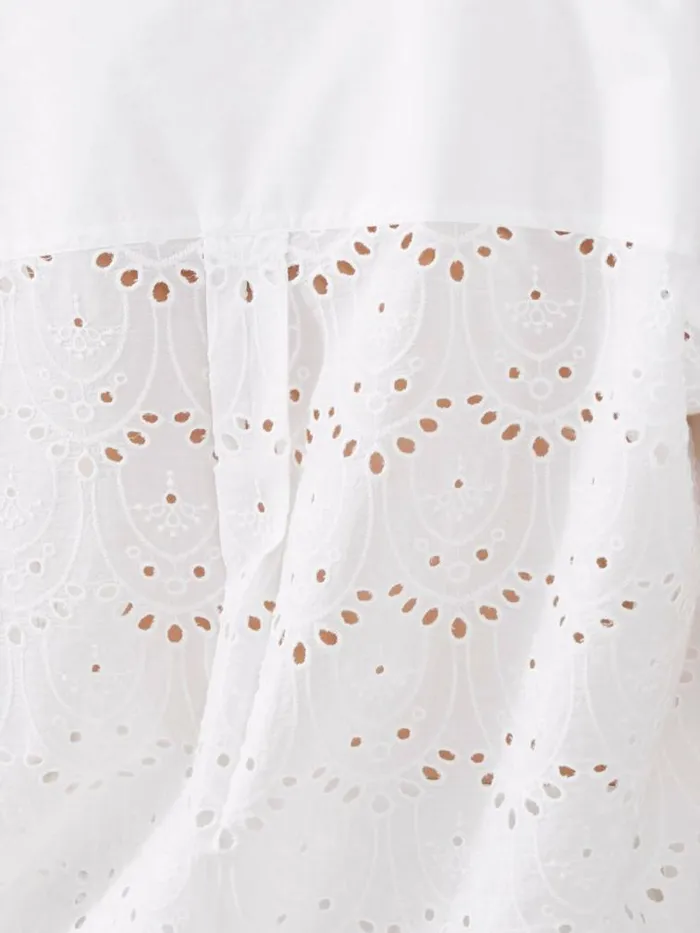 French Connection Cele Cap Sleeve Broderie Popover Shirt Linen White Women Tops