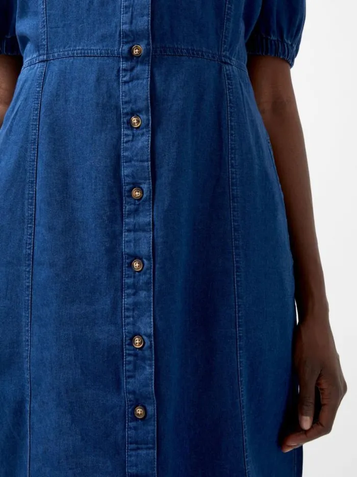 French Connection Chambray Button Through Shirt Dress Mid Wash Women Dresses