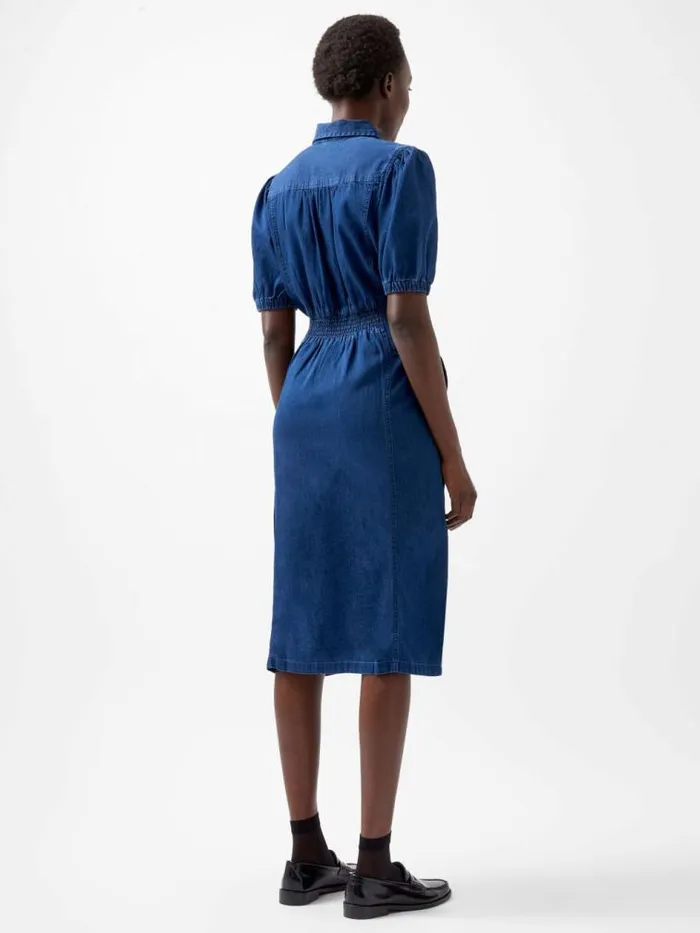 French Connection Chambray Button Through Shirt Dress Mid Wash Women Dresses