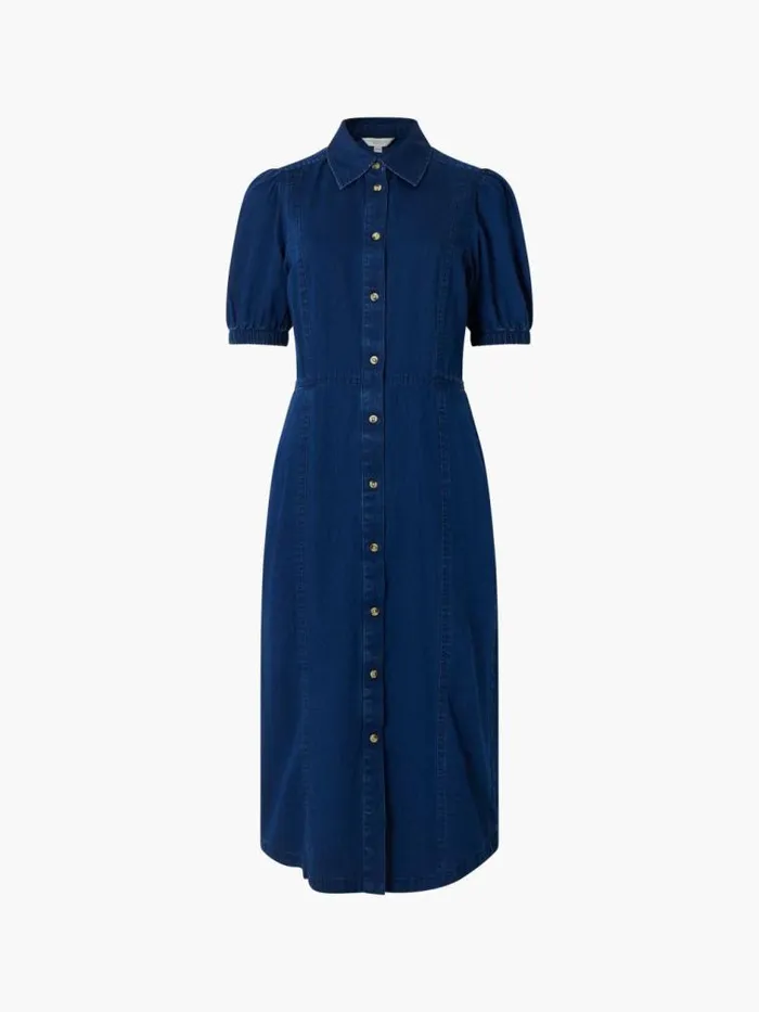 French Connection Chambray Button Through Shirt Dress Mid Wash Women Dresses