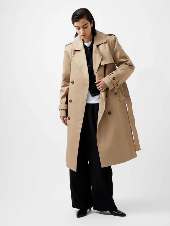 French Connection Coco Twill Trench Coat Autumn Camel Women Coats and Jackets