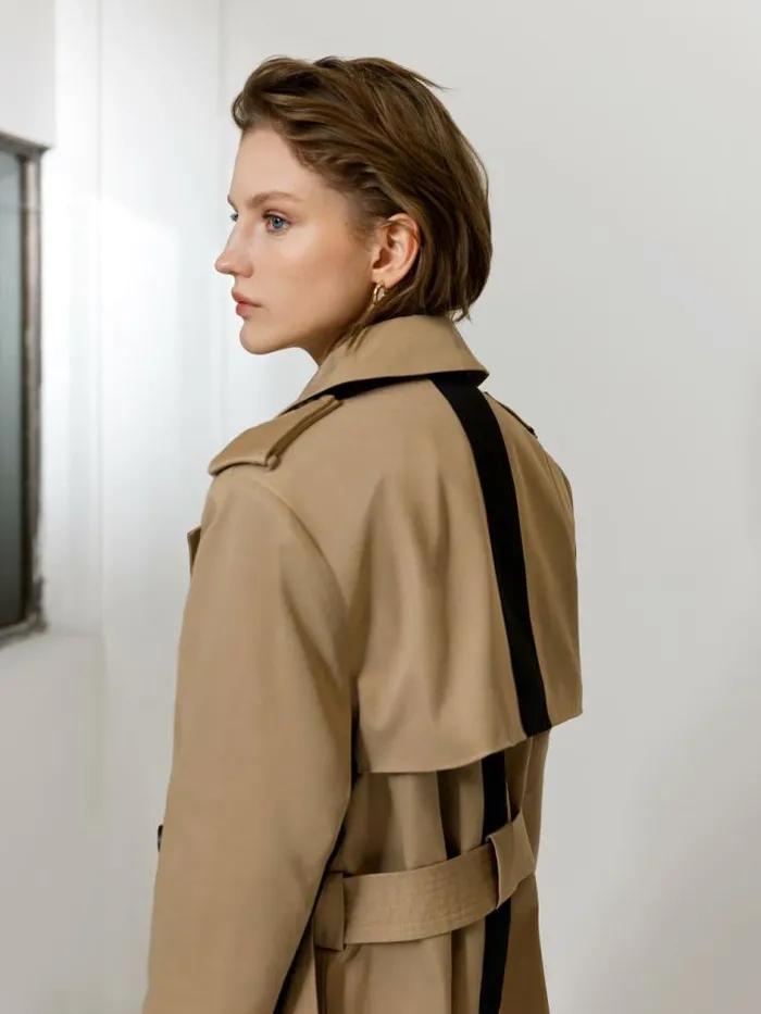 French Connection Coco Twill Trench Coat Autumn Camel Women Coats and Jackets