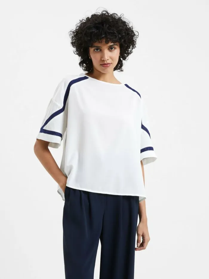 French Connection Crepe Recycled Light Embroidered Top Winter White Women Tops French Connection Crepe Recycled Light Embroidered Top Winter White Women Tops
