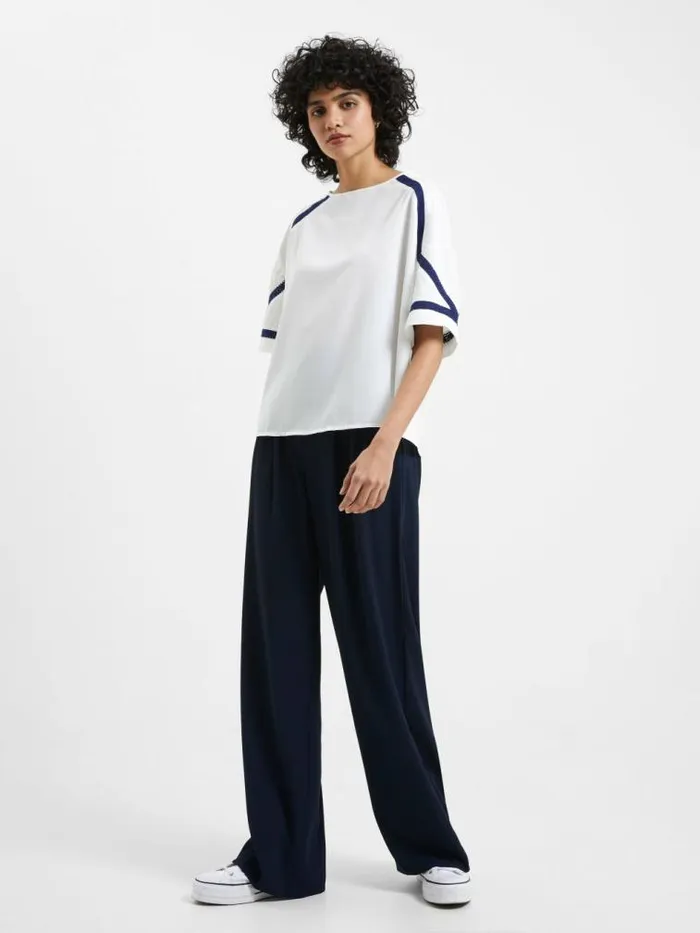 French Connection Crepe Recycled Light Embroidered Top Winter White Women Tops