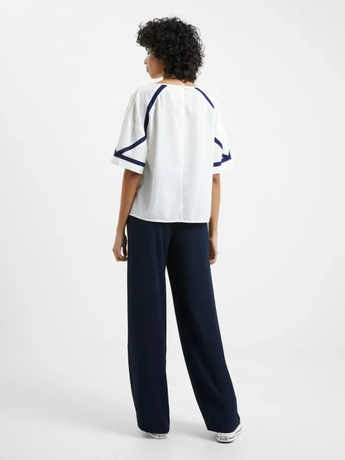 French Connection Crepe Recycled Light Embroidered Top Winter White Women Tops