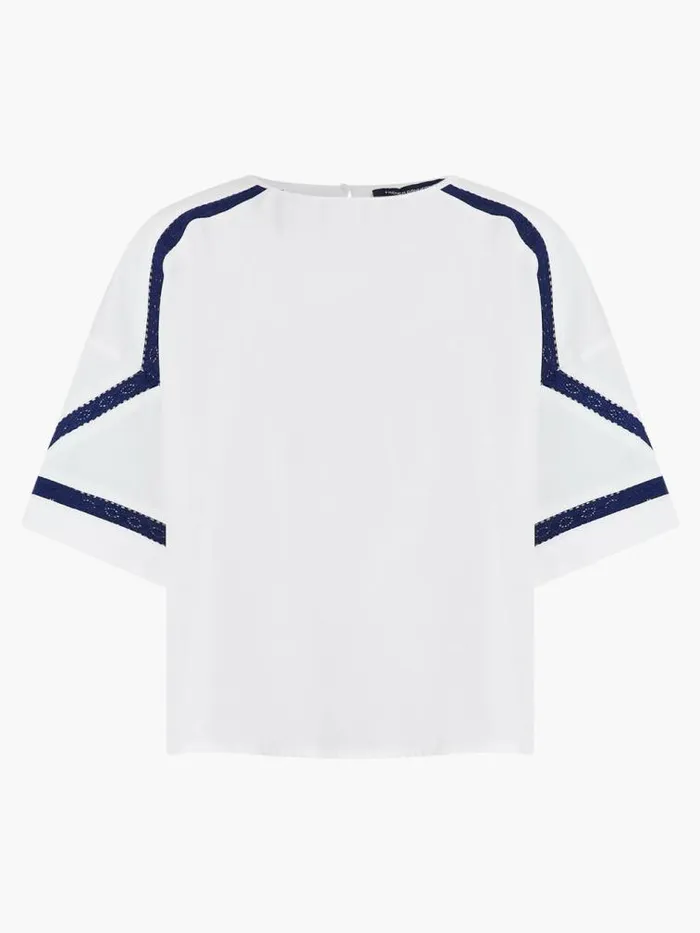 French Connection Crepe Recycled Light Embroidered Top Winter White Women Tops