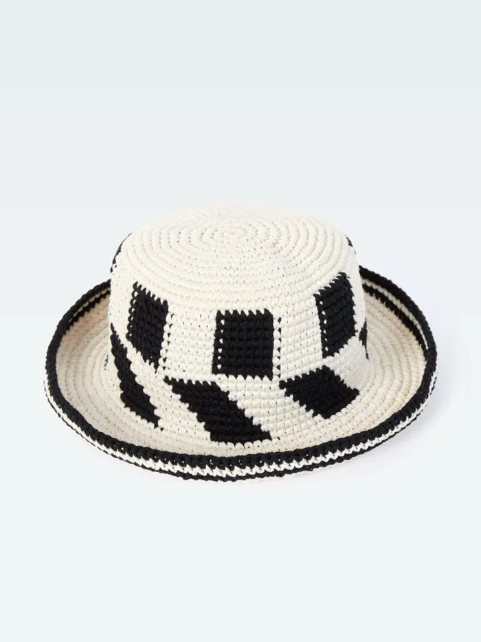 French Connection Crochet Hat Ecrublack Women Hats