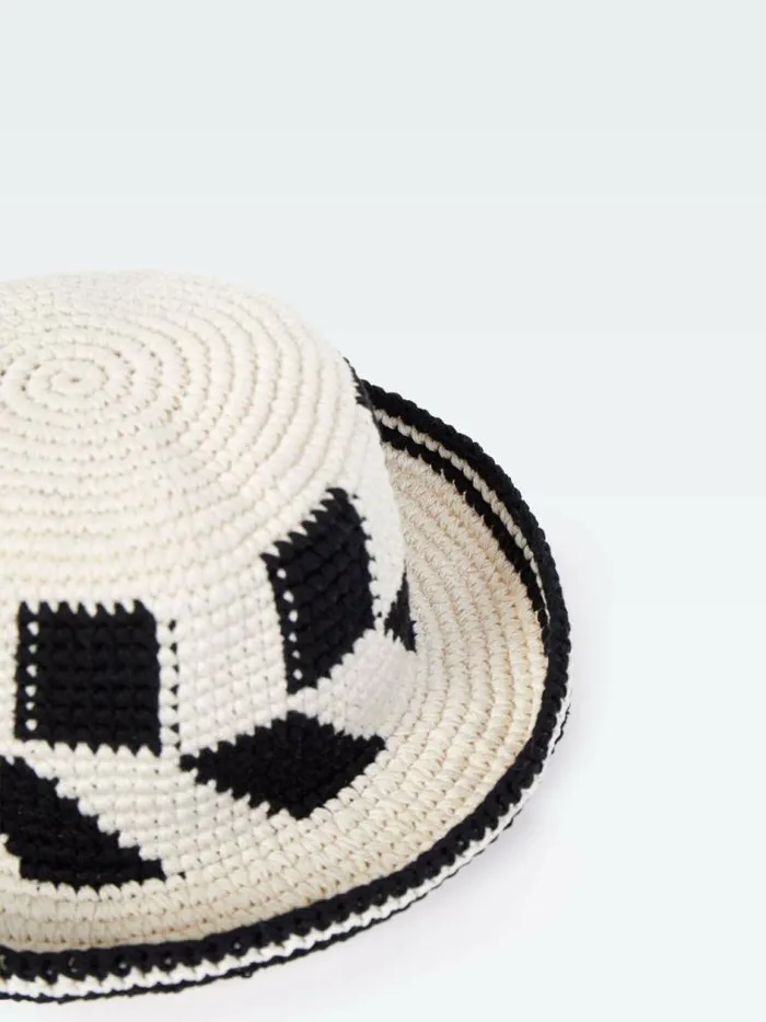 French Connection Crochet Hat Ecrublack Women Hats