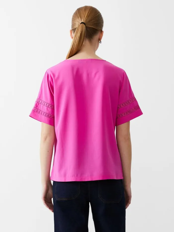 French Connection Crochet Trim Crepe Light Top Wild Rosa Women Tops