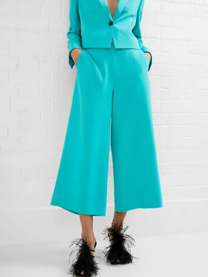 French Connection Echo Crepe Culotte Trousers Jaded Teal Women Trousers
