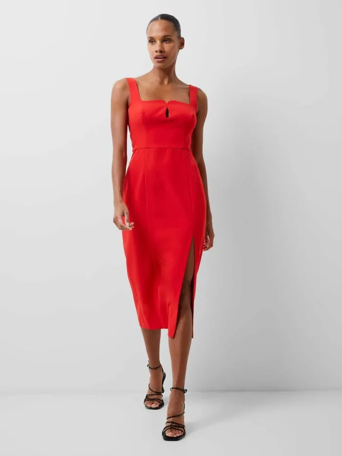 French Connection Echo Crepe Keyhole Midi Dress True Red Women Dresses