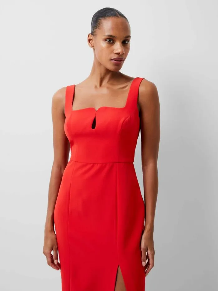French Connection Echo Crepe Keyhole Midi Dress True Red Women Dresses