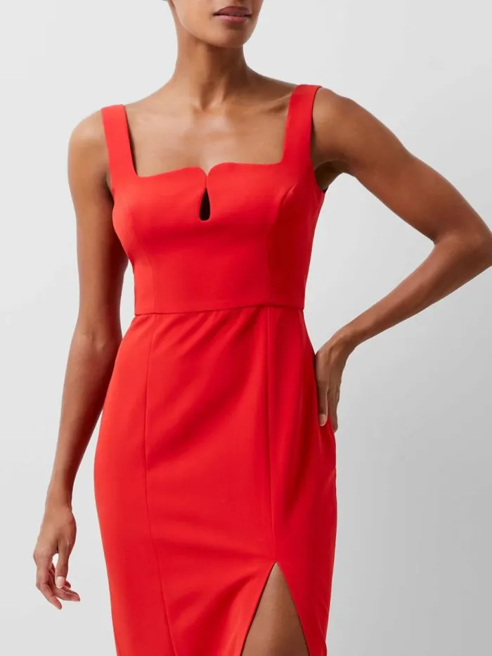 French Connection Echo Crepe Keyhole Midi Dress True Red Women Dresses