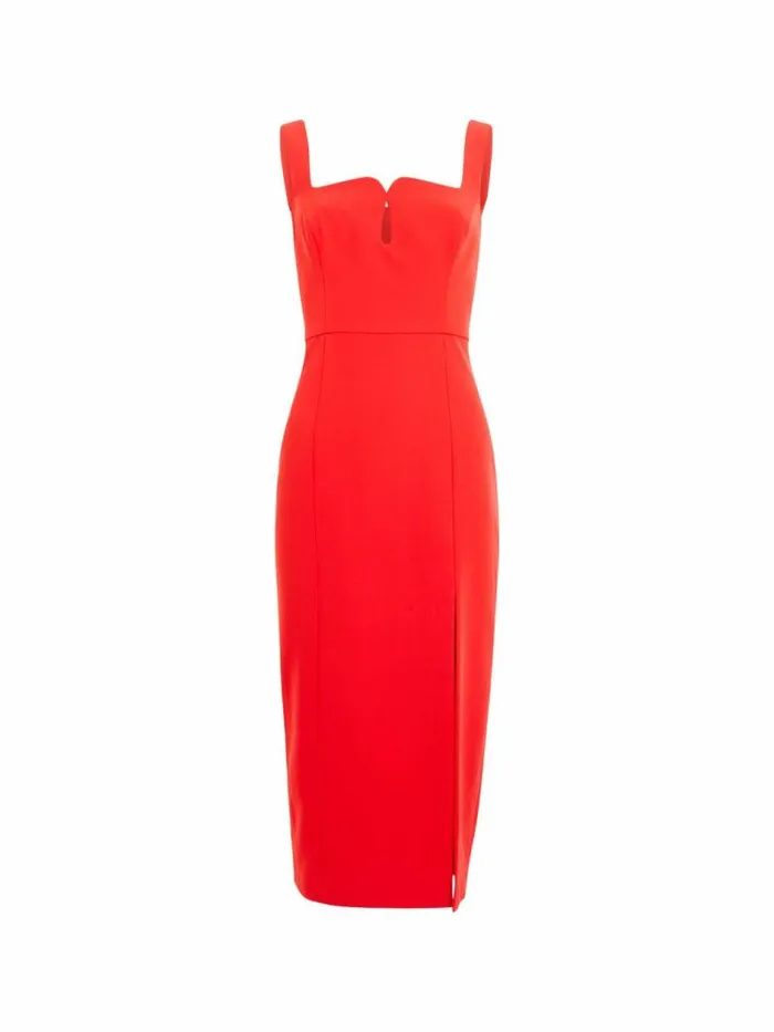 French Connection Echo Crepe Keyhole Midi Dress True Red Women Dresses