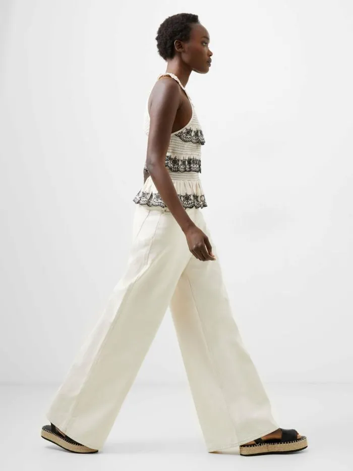 French Connection Embroidered Felicity Halterneck Top Classic Creamblack Women Tops