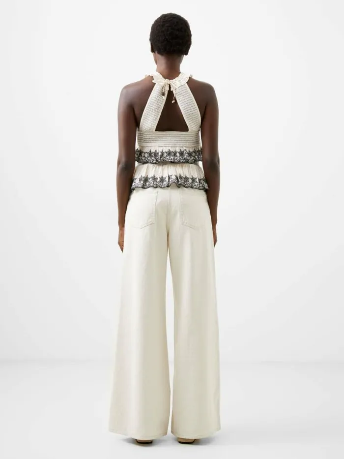 French Connection Embroidered Felicity Halterneck Top Classic Creamblack Women Tops