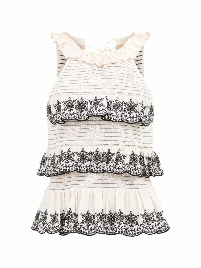 French Connection Embroidered Felicity Halterneck Top Classic Creamblack Women Tops