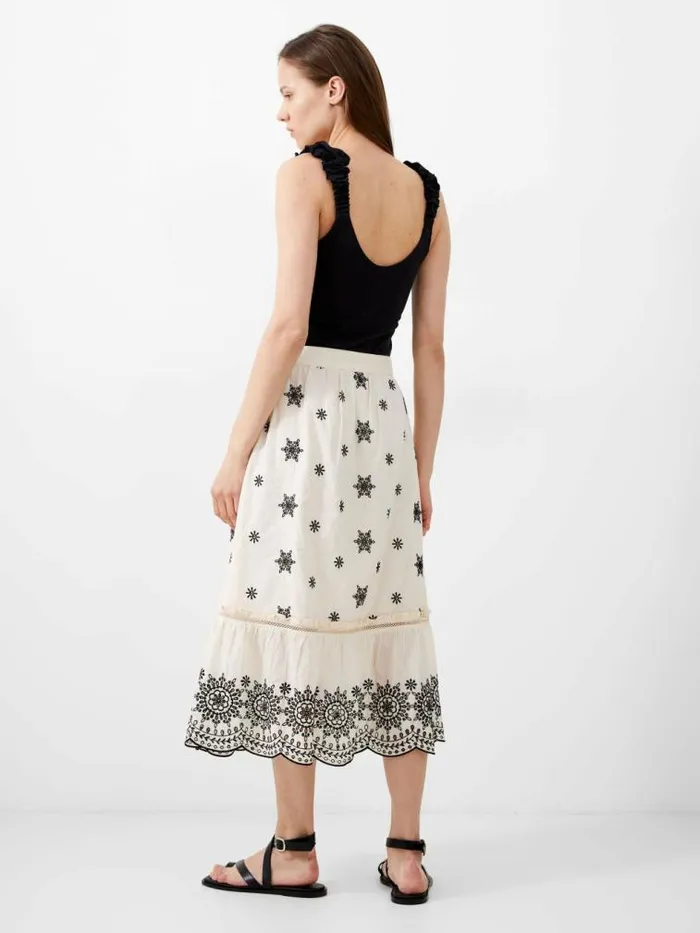 French Connection Embroidered Felicity Midi Skirt Classic Creamblack Women Skirts