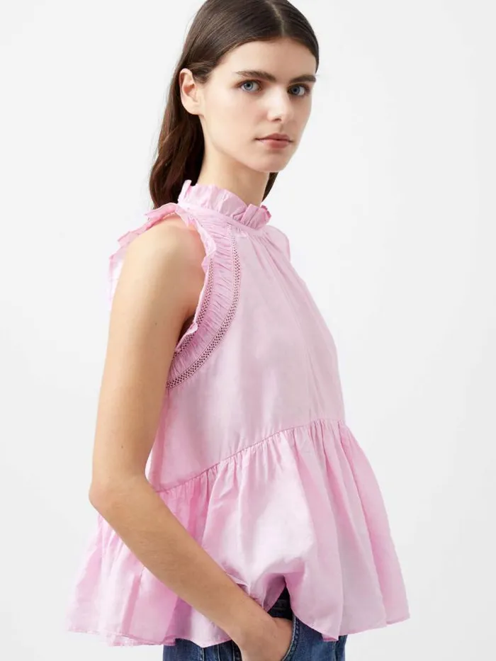 French Connection Emily Frill Top Strawberry Shake Women Tops