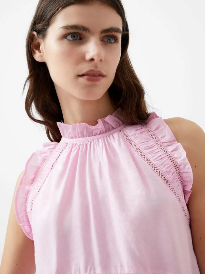 French Connection Emily Frill Top Strawberry Shake Women Tops