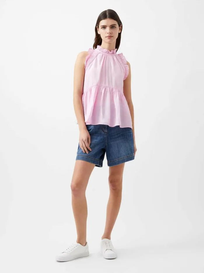 French Connection Emily Frill Top Strawberry Shake Women Tops