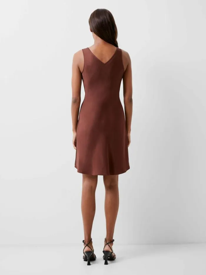 French Connection Ennis Eco Satin Slip Mini Dress Chocolate Fondant Women Dresses