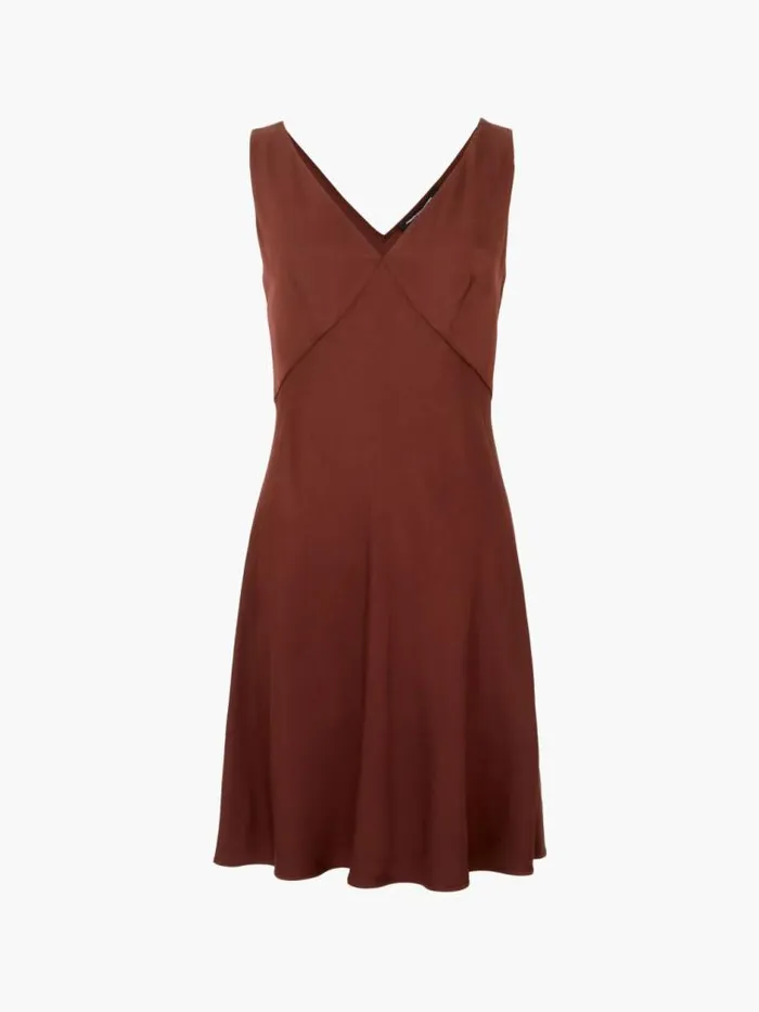 French Connection Ennis Eco Satin Slip Mini Dress Chocolate Fondant Women Dresses