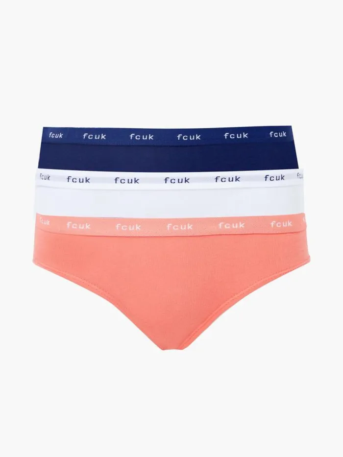 French Connection FCUK 3 Pack Briefs Navywhitecoral Women Underwear and Socks
