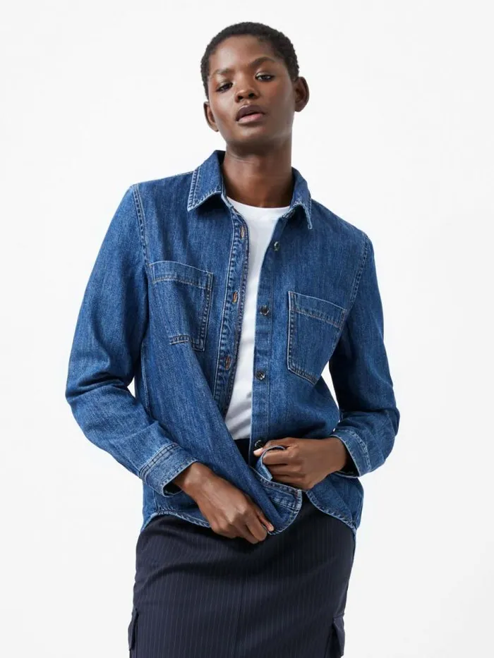 French Connection Finley Denim Long Sleeve Shirt Vintage Women Tops