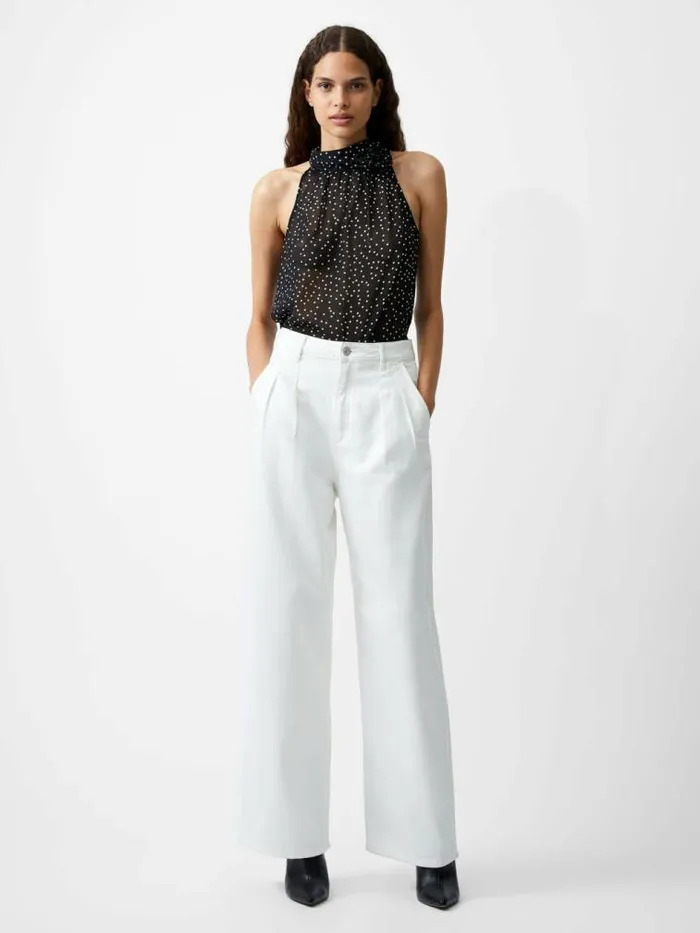 French Connection Finley Denim Wide Leg Jeans 32 Inch Ecru Women Trousers