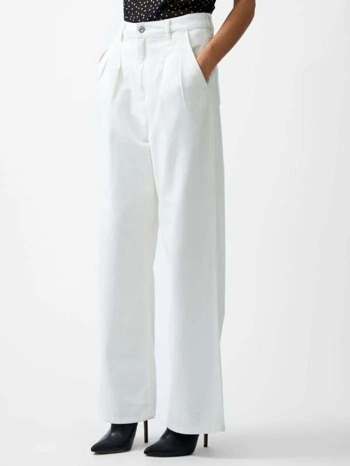 French Connection Finley Denim Wide Leg Jeans 32 Inch Ecru Women Trousers