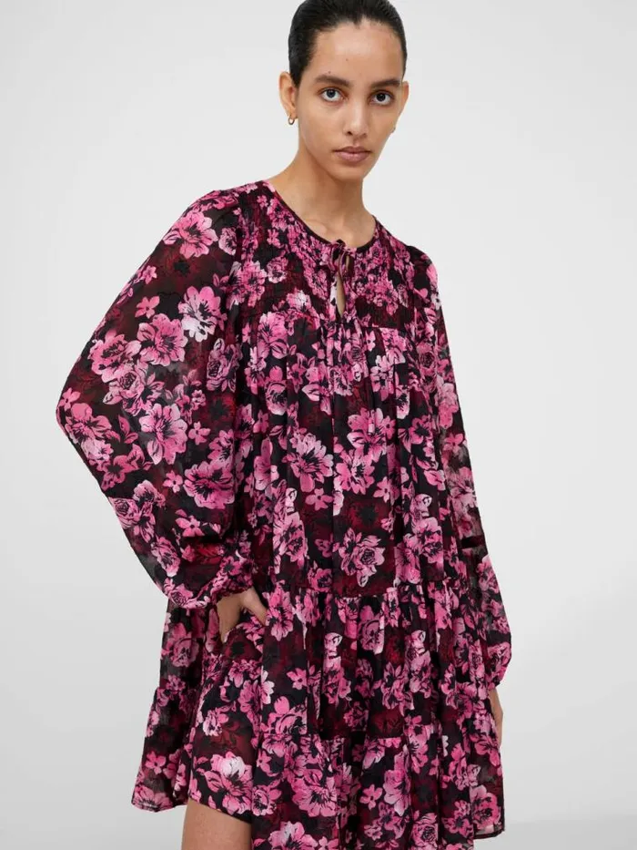 French Connection Floral Smock Mini Dress Pink Multi Women Dresses