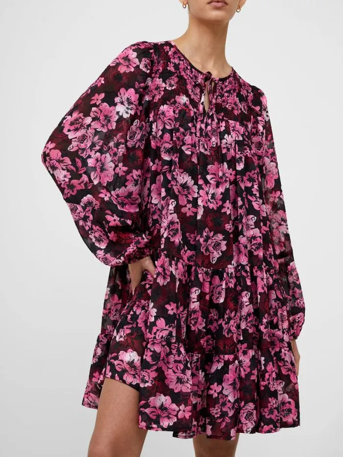 French Connection Floral Smock Mini Dress Pink Multi Women Dresses