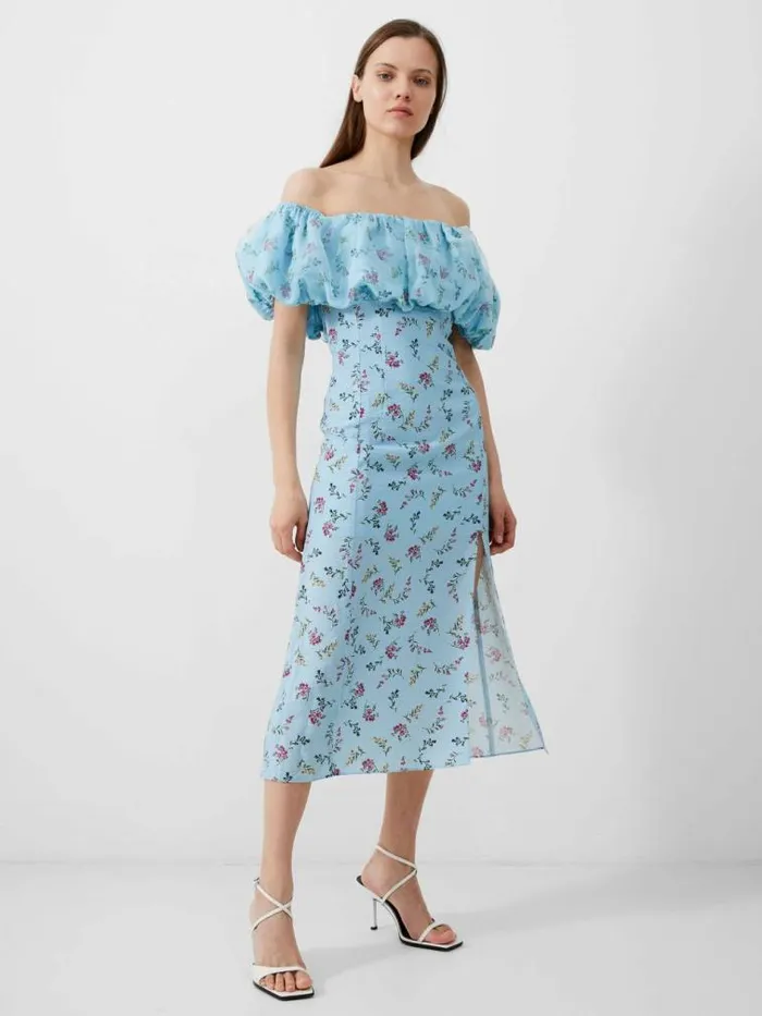 French Connection Floriana Ciarra Organza Bardot Midi Dress Cashmere Blue Women Dresses French Connection Floriana Ciarra Organza Bardot Midi Dress Cashmere Blue Women Dresses