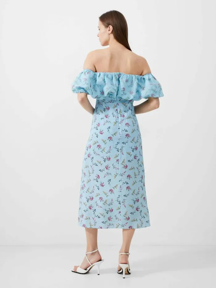 French Connection Floriana Ciarra Organza Bardot Midi Dress Cashmere Blue Women Dresses
